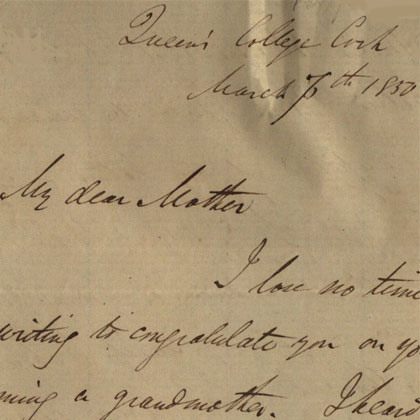 Letter written by George Boole to his mother, Mary Ann, in 1850